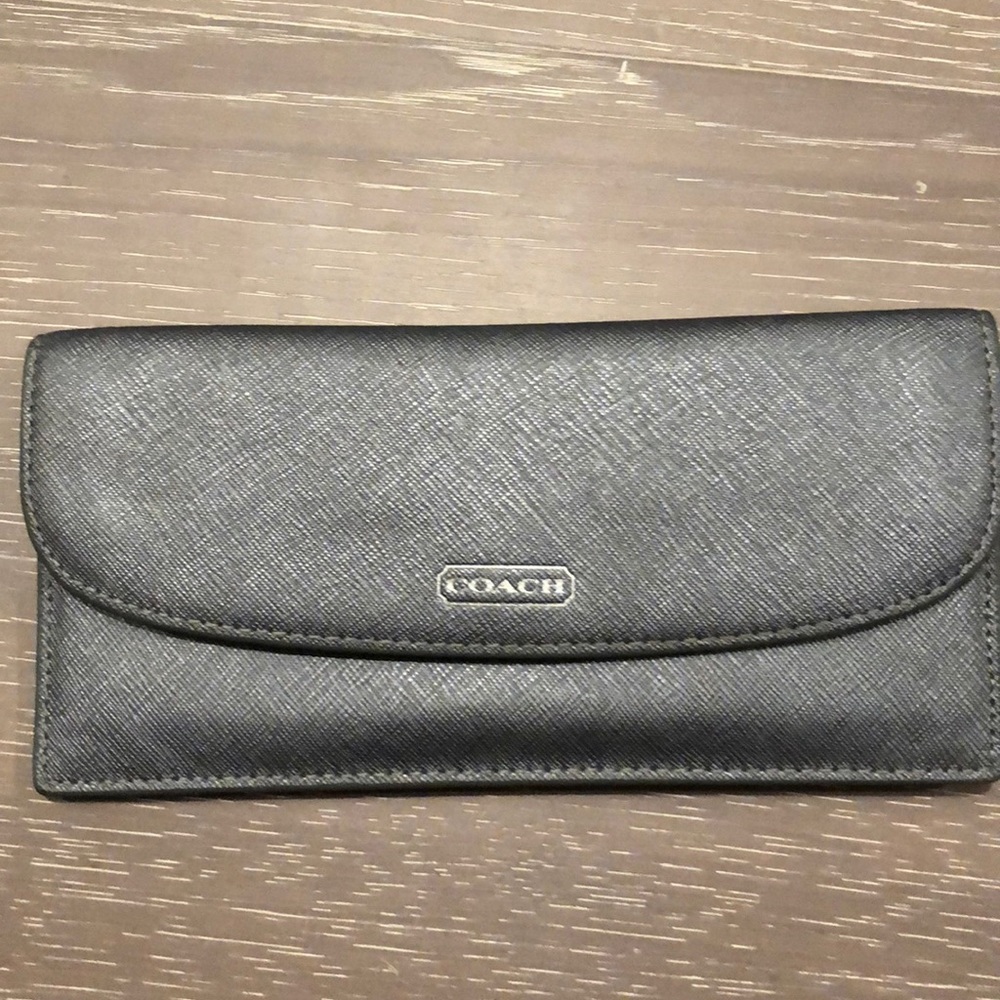 Silver Coach wallet 6 card slots and coin zip